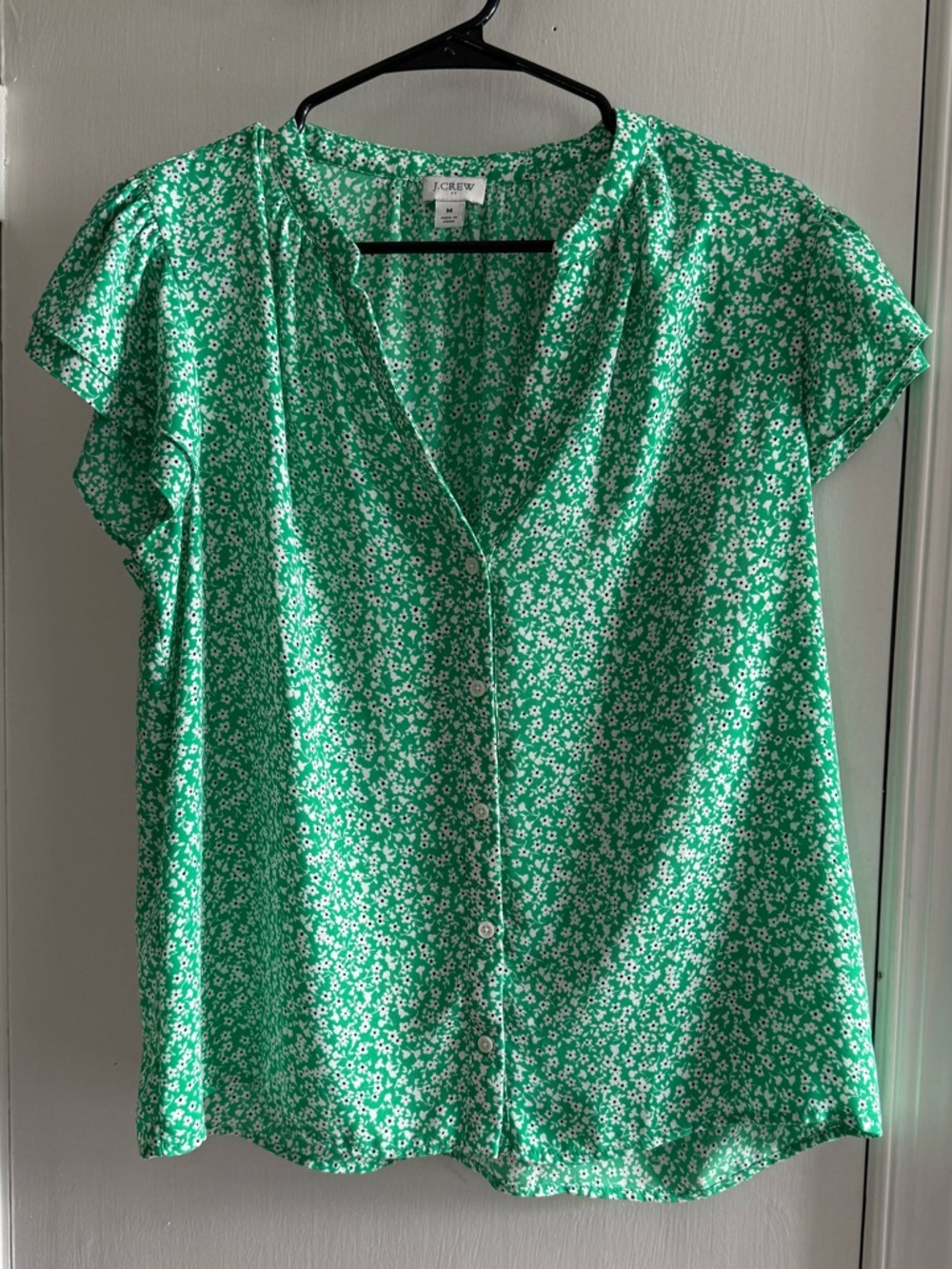 J. Crew Green Floral Button-Front Blouse Size M